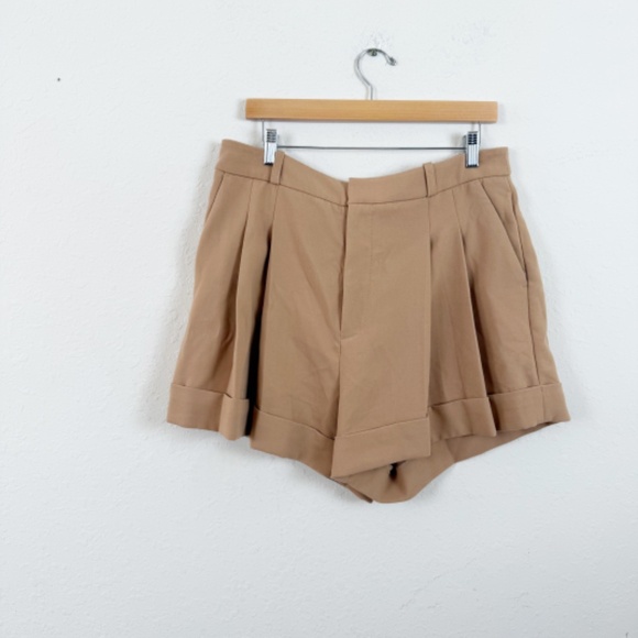 Maeve Anthropologie Pleated High Rise Brown Trousers Shorts Size 14 - Picture 1 of 5